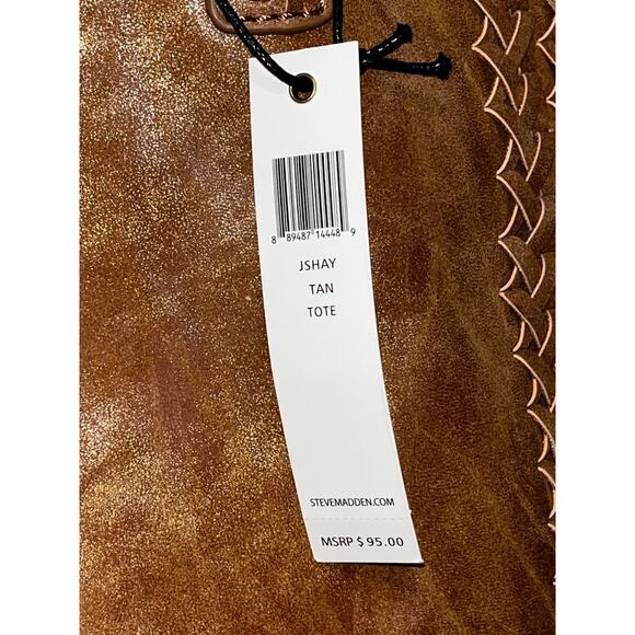 Steve Madden Shay Fax Leather Fringe Trim Large Tan Bucket Tote NWT MSRP $95 - Picture 6 of 8